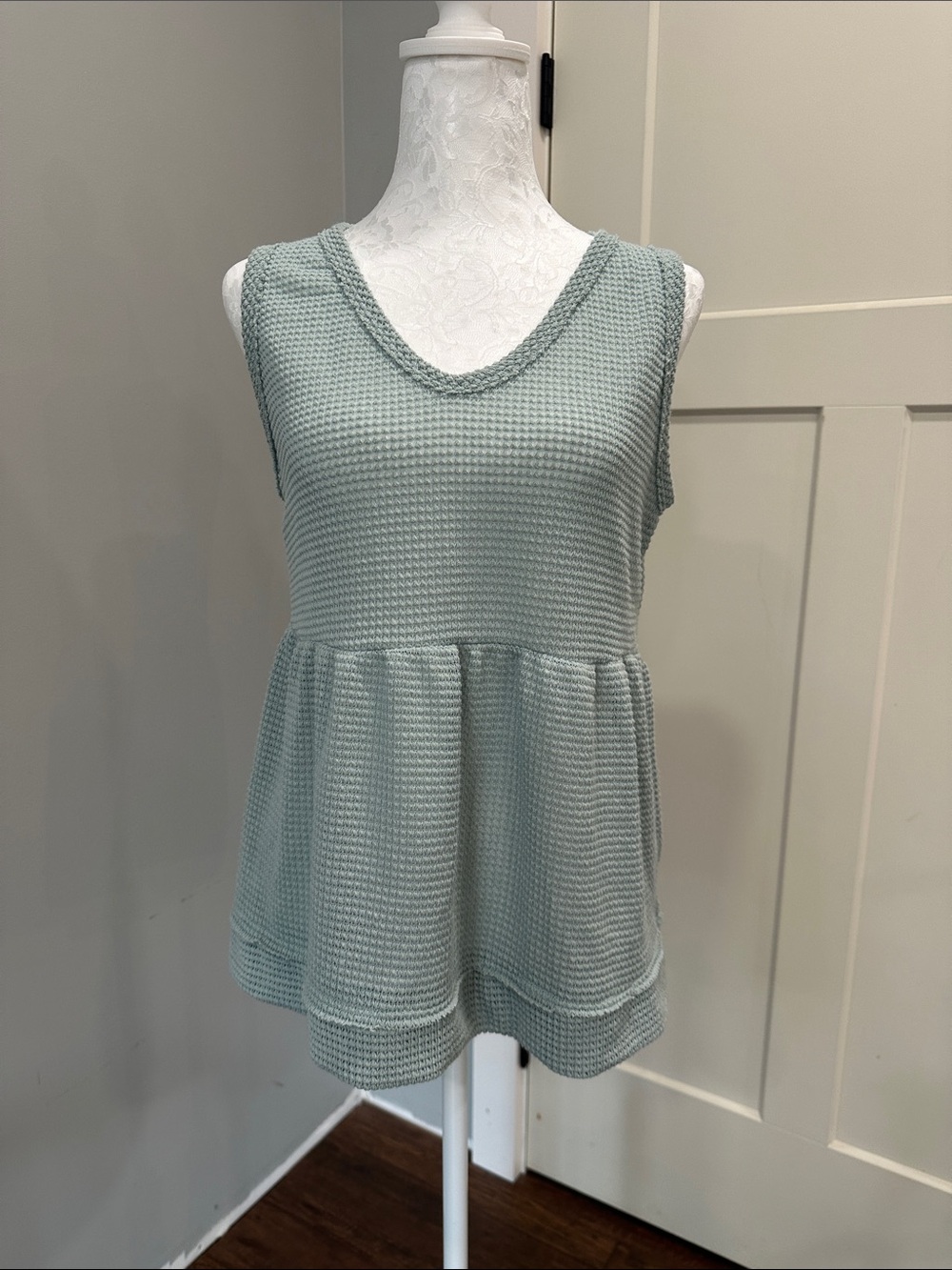 Altar'd State Sleeveless Waffle Peplum Tank - Sage